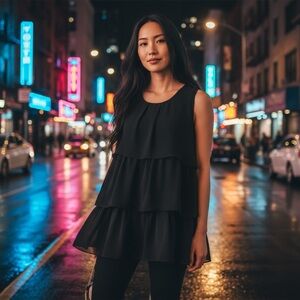 Simply Vera Vera Wang Black Layered‎ lightweight Sleeveless Flowy Tunic Sz.M